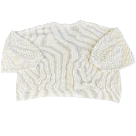 CABI Lightweight Cotton Crop Cardigan L – Cream Ribbed Knit Button‑Up Sweater - Picture 3 of 15